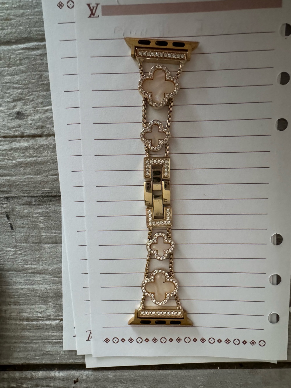 Gold-Tone Mother-of-Pearl Clover Link Bracelet with Crystals